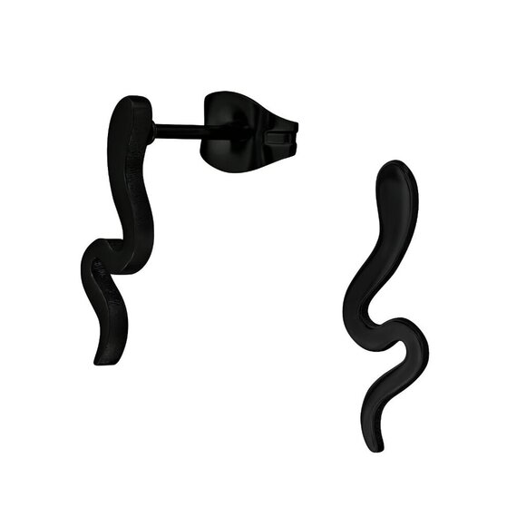 Stainless Steel Black Snake Stud Earrings - Picture 1 of 4